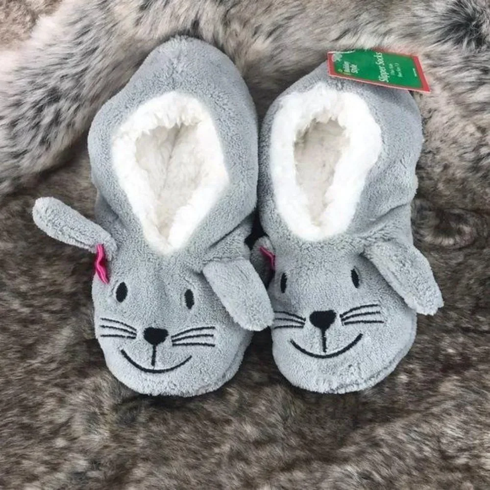 Holiday Time Kids Snow Bunny‎ Slipper Socks sz 7/3